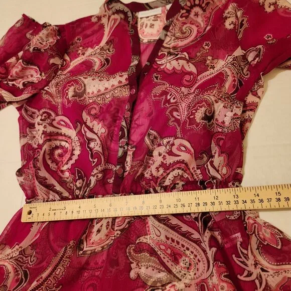 ❤️ 4/$20 New York & Co top Women's XS Sheer chiffon paisley buttons 3/4 sleeve - Picture 6 of 14